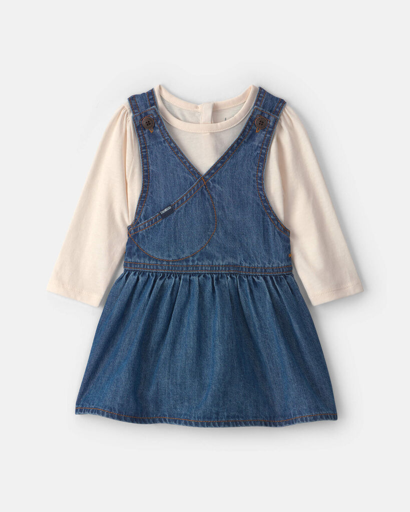 Osh Kosh Baby Girls' Sleeveless Denim Jumper Skirt and T-Shirt, 2-Piece Set - Light Wash
