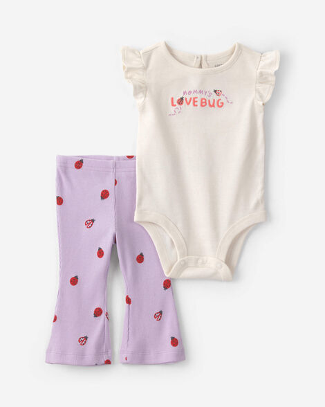 baby girl 2-piece 'mommy's love bug' love bug bodysuit & pant set - purple/cream