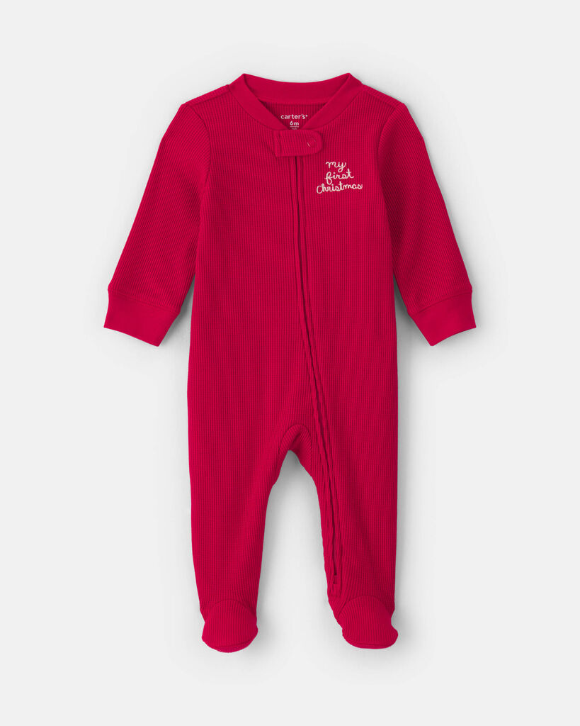 Carter's Baby Boys' and Girls' My First Christmas Thermal Zip Footed Sleeper - Red