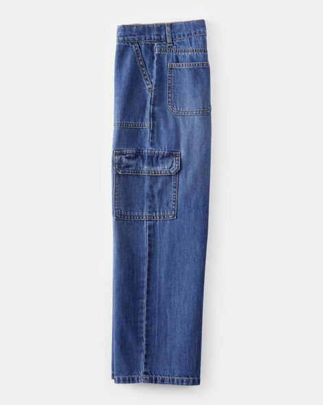 Product image 3 of Kid High Rise Cargo Denim Jeans - Blue Wash