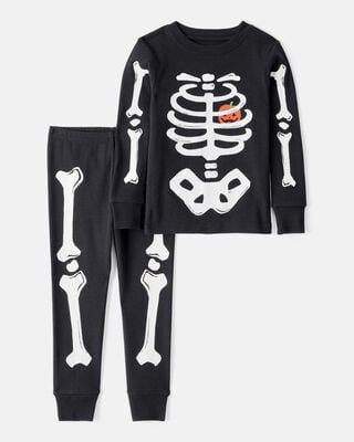 Toddler 2-Piece Glow Halloween Skeleton 100% Snug Fit Cotton Pajamas - Black