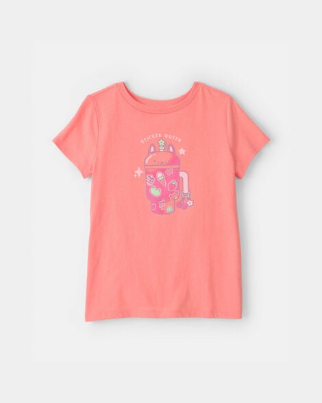 girls 'sticker queen' graphic tee - coral