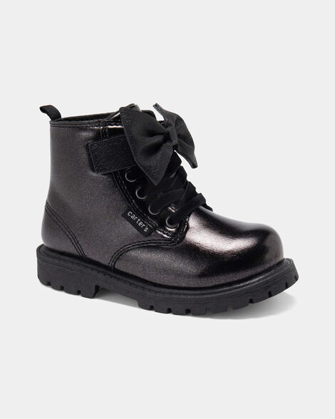 toddler girl bow ankle boots - black