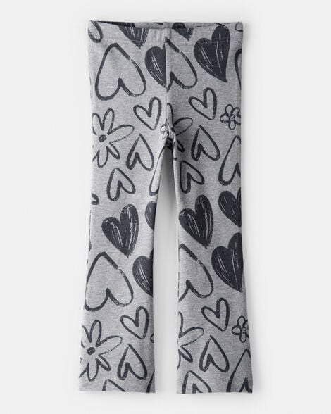 toddler girl heart pull-on flare stretch rib leggings - grey