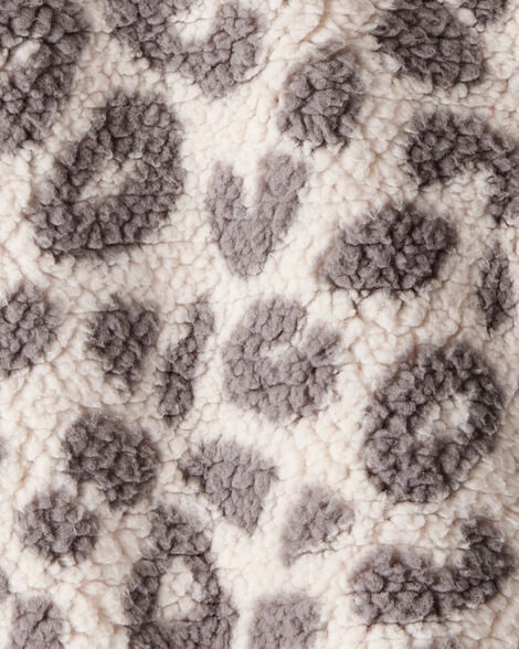 Toddler Girl Cheetah Sherpa Quarter-Snap Pullover - Brown