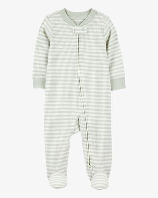 Product image 1 of Baby Striped 2-Way Zip Ribbed Sleep & Play Pajamas - Green/White