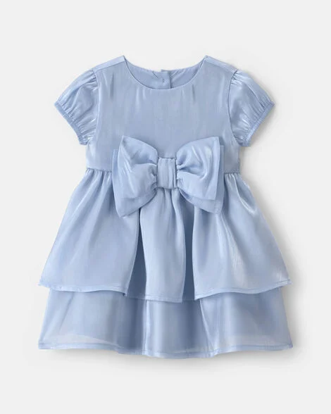 baby girl bow occasion dress - blue