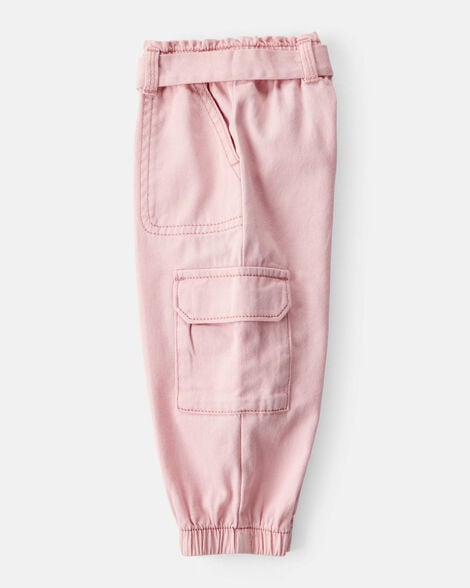 Baby Girl Cotton Cargo Joggers - Pink