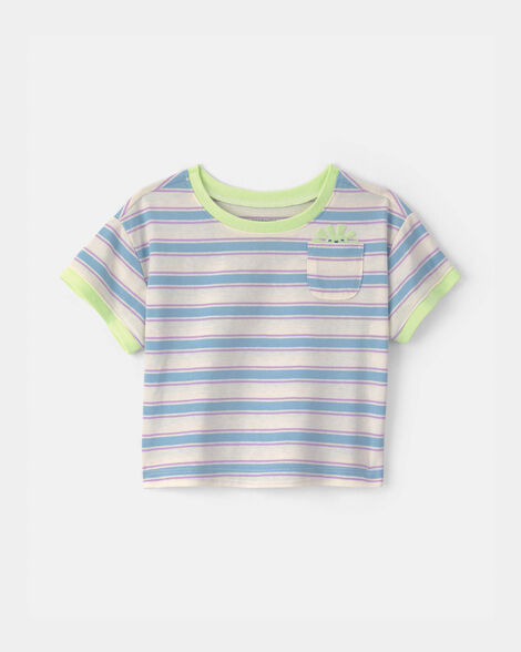 baby girl striped short-sleeve top - blue/ivory