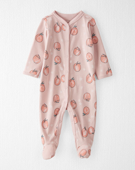 Baby Girl Organic Cotton Sleep & Play Pajamas in Peach Print