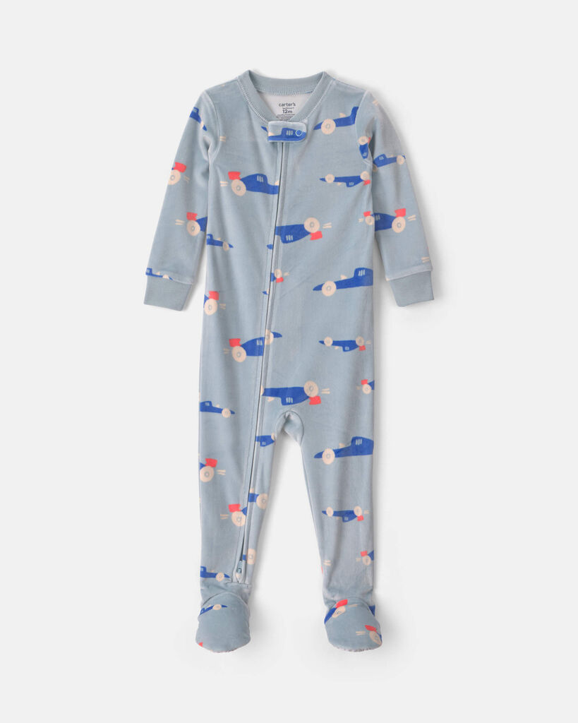Carter's Dreamplush Toddler Boys Footed Crew Neck Long Sleeve Footed Pajamas, 5t, Blue