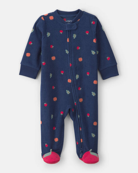 baby girl fruit fleece 2-way zip sleep & play pajamas - blue