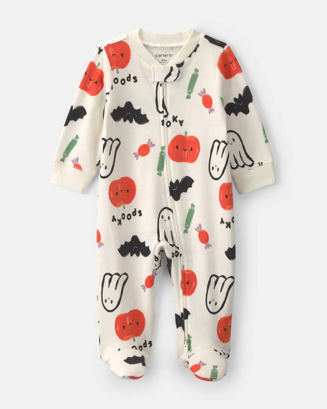 baby halloween 2-way zip 100% cotton sleep & play pajamas - cream