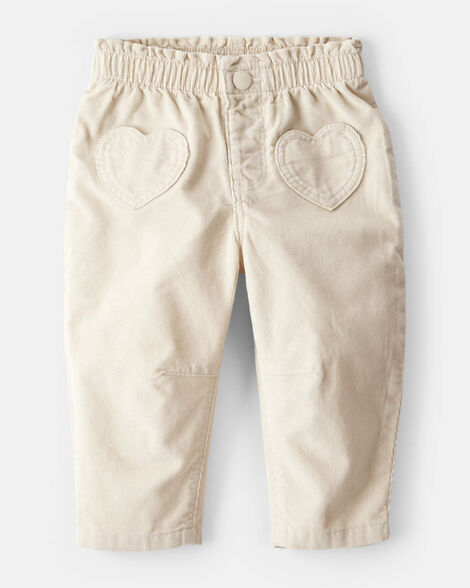 baby girl heart pocket barrel pants - tan