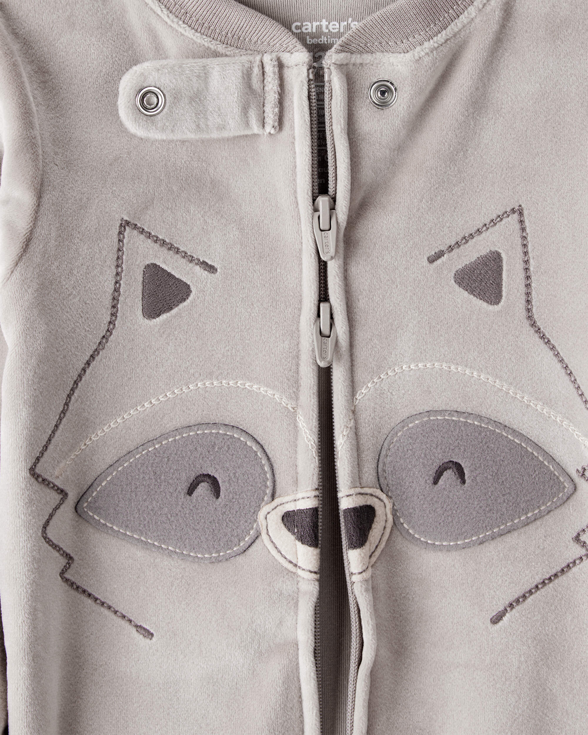 Toddler Boy Raccoon Velour Long-Sleeve Snug Fit 1-Piece Pajamas - Grey