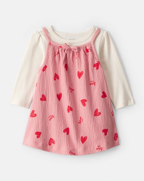 baby girl valentine's day 2-piece heart long-sleeve dress set - pink/red