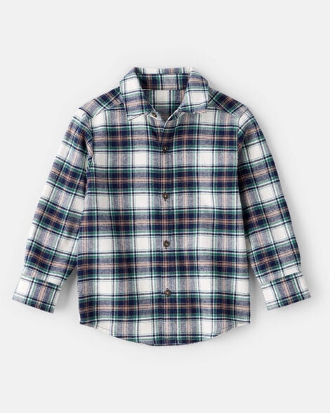 Toddler Boy Plaid Button-Down Shirt - Cream/Navy