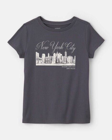 girls 'new york city' graphic tee - grey