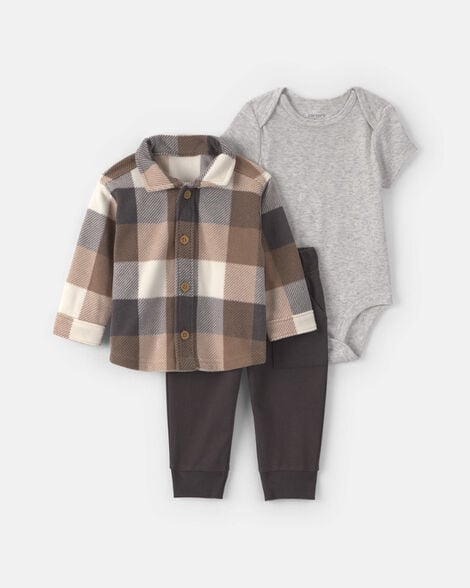 baby boy 3-piece buffalo check fleece layering set