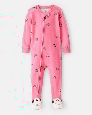 Baby Girl Dinosaur Print DreamPlush Snug Fit Long-Sleeve 2-Way Zip 1-Piece Pajamas - Pink