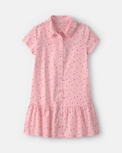 girls heart collared dress - pink
