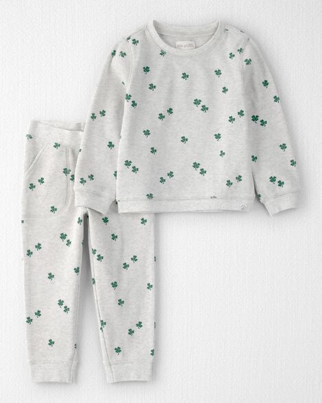 Toddler 2-Piece Organic Cotton Thermal Knit Set in Lucky Clovers Print