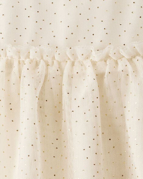 Baby Girl Sparkle Polka Dot Tulle Long-Sleeve Dress - Ivory