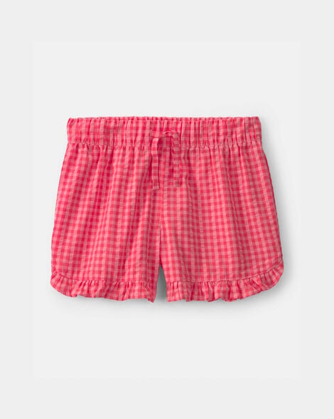girls ruffle-trim gingham shorts - pink