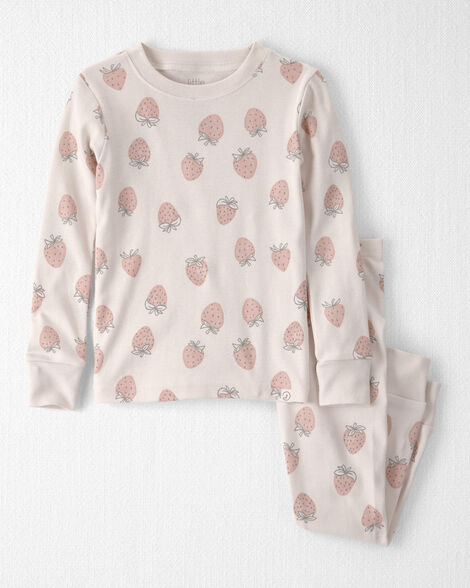 Toddler Girl 2-Piece Organic Cotton Ribbed Pajama Set in Strawberry Print
