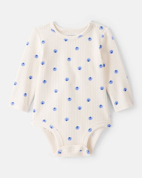 baby girl blueberry print long-sleeve fashion bodysuit - ivory