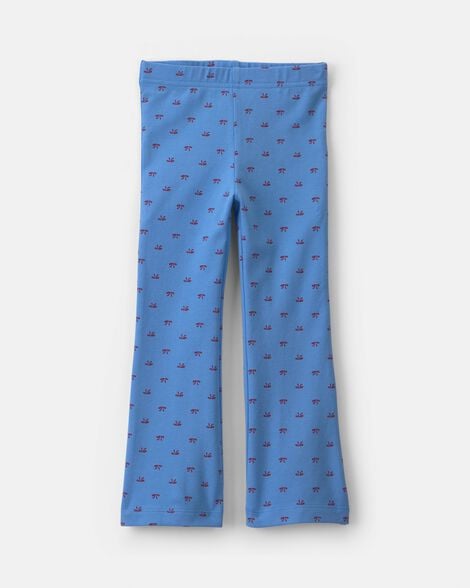 toddler girl bow cotton pull-on stretch flare leggings - blue
