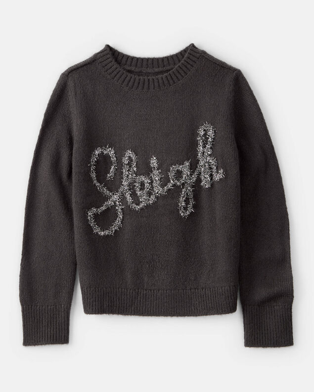 Product image 1 of Girls Christmas Sleigh Long-Sleeve Sweater - Grey