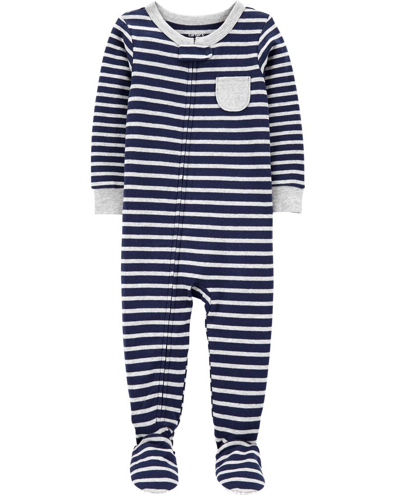 Baby Blue 1-Piece Striped 100% Snug Fit Cotton Footie PJs | carters.com