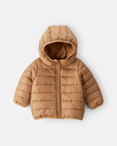 baby boy midweight packable puffer - brown