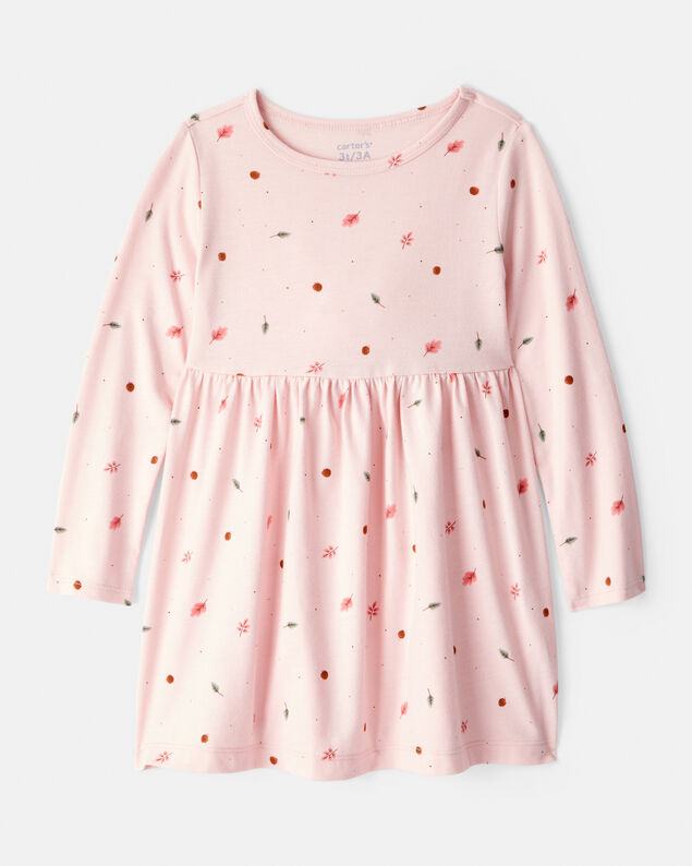 Product image 1 of Toddler Girl Leaf Print Long Sleeve Dress - Pink