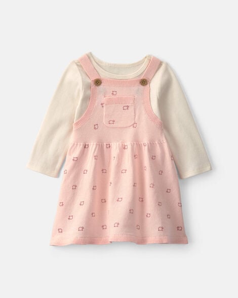 baby girl 2-piece sheep long-sleeve dress set - pink/cream
