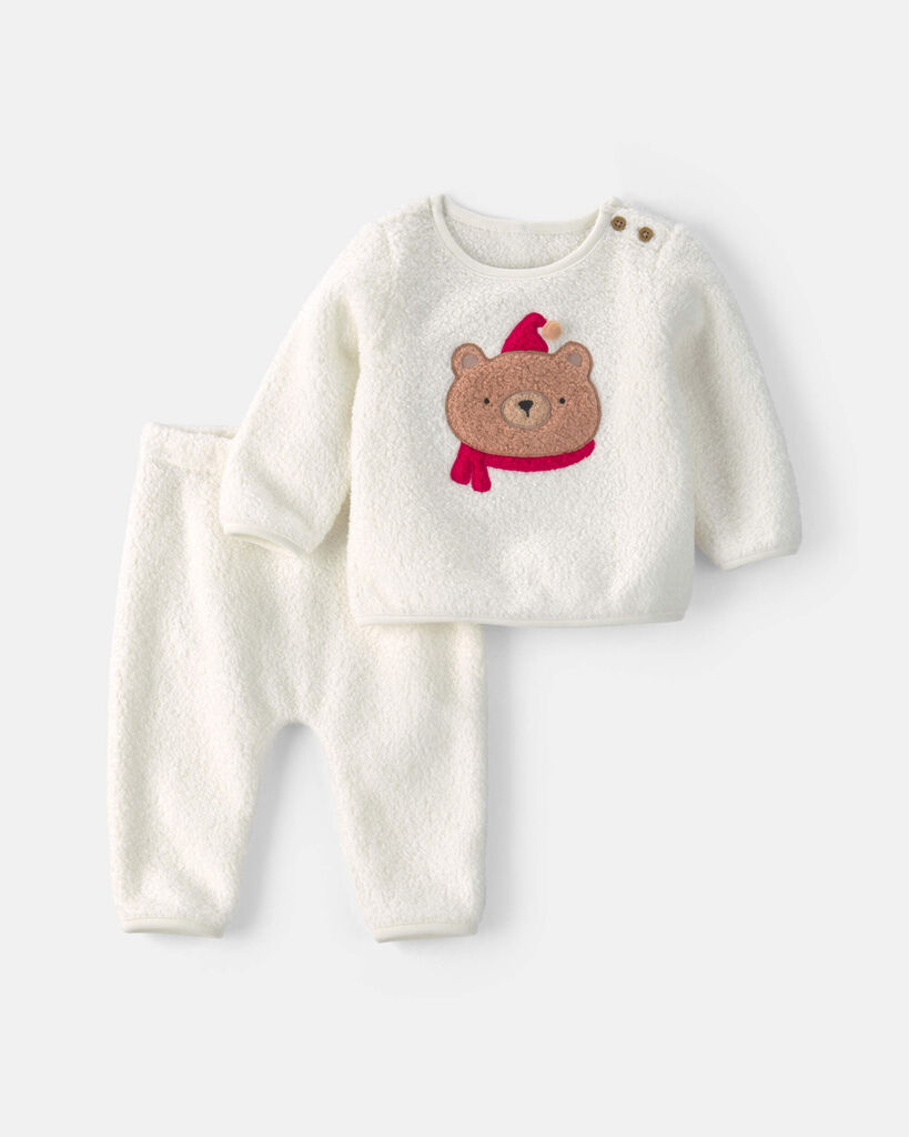 Carter's Baby Boys' and Baby Girls' Bear Fleece Top and Pants, 2-Piece Set - Cream