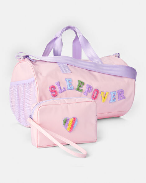 girls rainbow heart sleepover bags set - pink