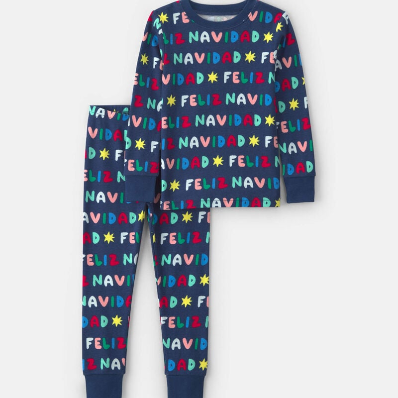 Toddler 2-Piece 'Feliz Navidad' Christmas 100% Cotton Snug Fit Pajama Set - Navy Blue