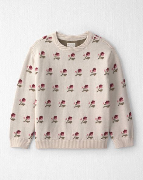 Girls Organic Cotton Sweater Knit Pullover in Wildflower Maize