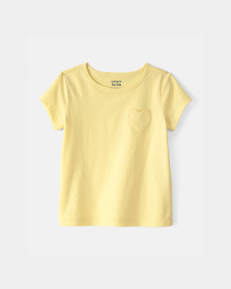 toddler girl heart pocket top - yellow