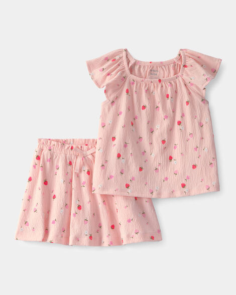 toddler girl 2-piece strawberry top & skort set - pink