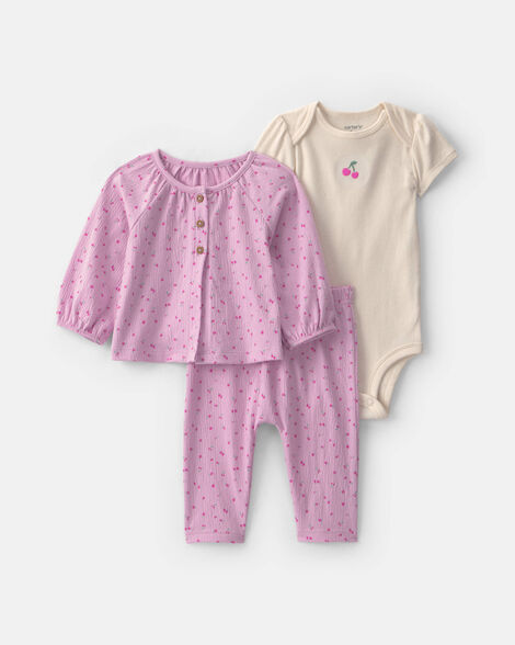 baby girl 3-piece cherry layering set - pink/ivory