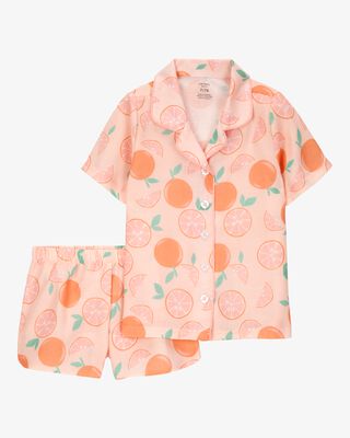 Product image 1 of Kid Orange Print Loose Fit 2-Piece Pajamas - Orange