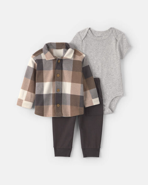 baby boy 3-piece buffalo check fleece layering set