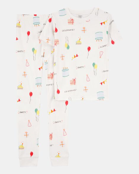 kid 2-piece birthday 100% snug fit cotton pajamas - ivory