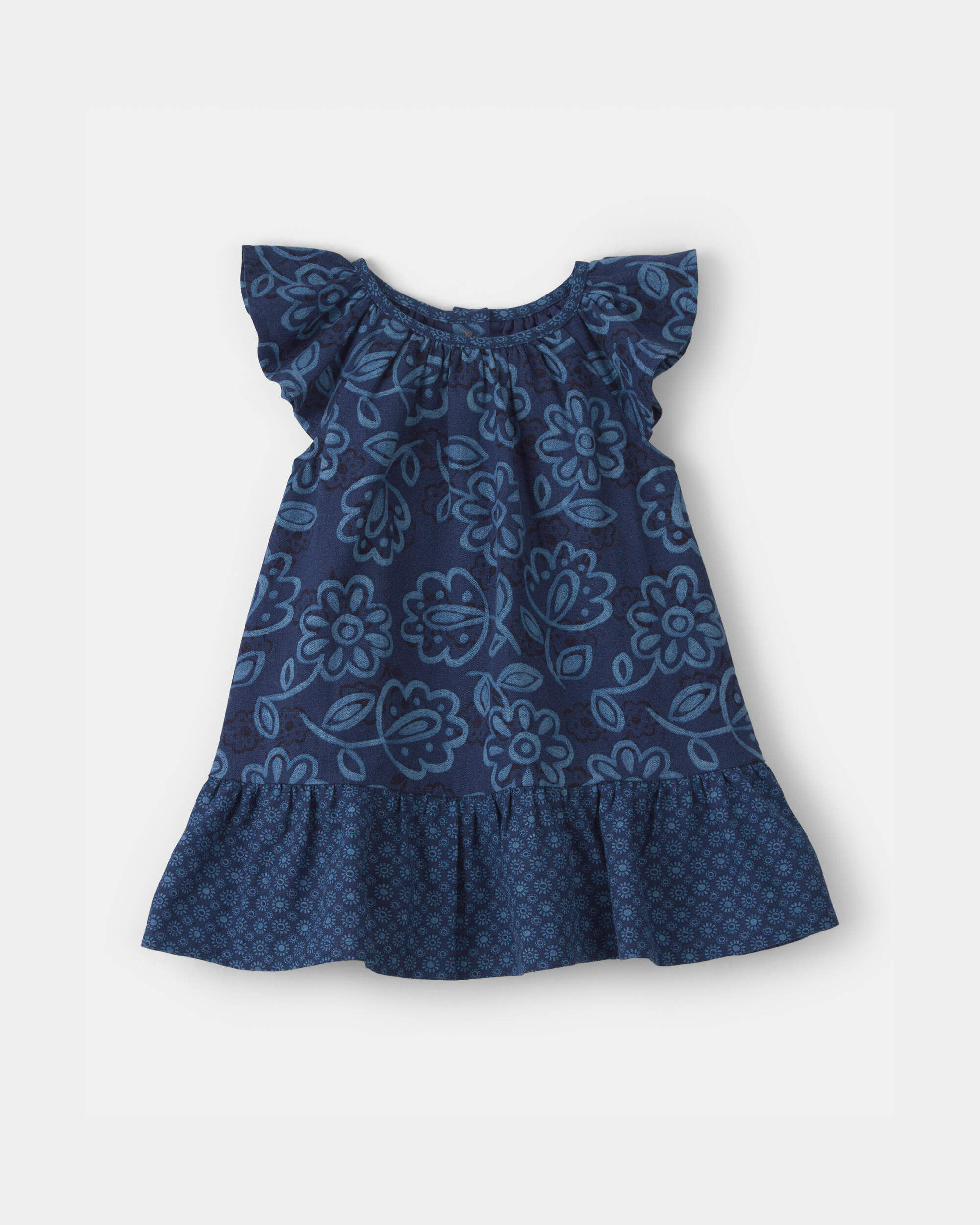 OshKosh Bgosh Baby Girl Ruffle-Sleeve Floral Linen Dress 12M Navy 32$