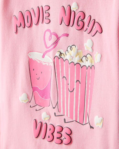 Girls Cheerleading Print 100% Cotton Long-Sleeve 4-Piece Pajamas - White/Pink