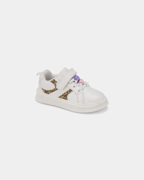 toddler girl leopard charm sneakers - white