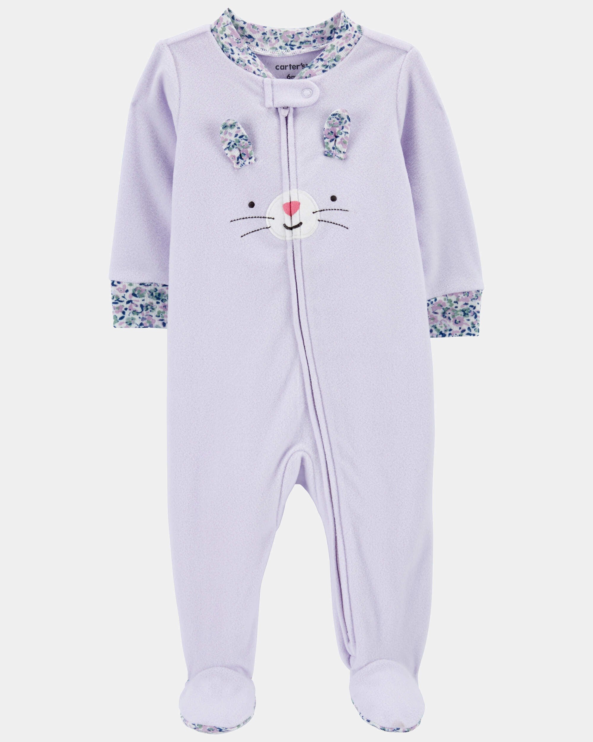 Baby Girl Bunny Loose Fit Long-Sleeve Sleep & Play Pajamas - Purple